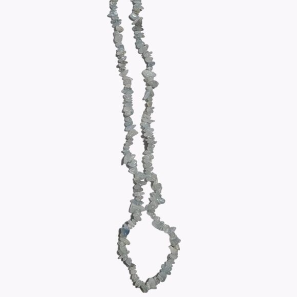 Boho Light Blue White Aquamarine Chip Nugget Beaded Necklace Beach Core Jewelry - Picture 1 of 5
